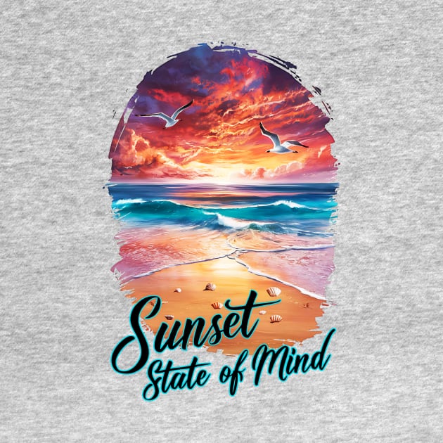 Sunset State of Mind Tropical Beach Life Summertime Summer Vacation by Tees 4 Thee